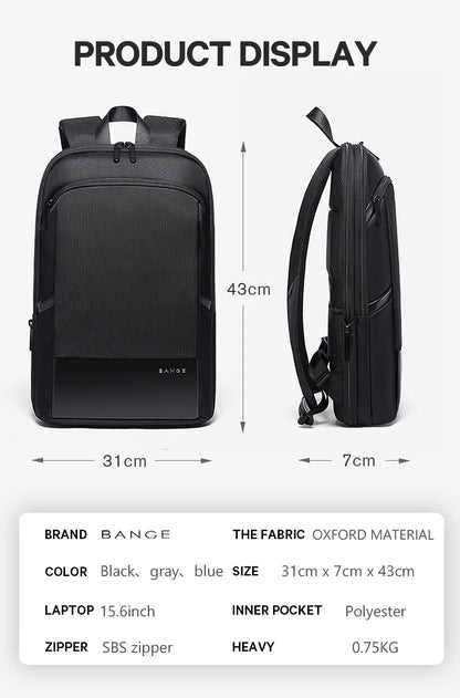 BANGE Men Business Waterproof 15.6" Laptop Backpack Fashion Male Classic Fashion Travel Moto&Biker Light Scalable Shoulder Bags
