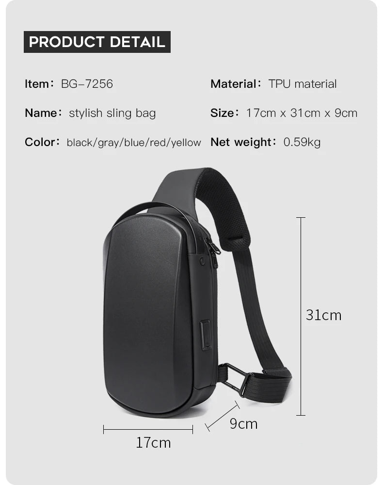 BANGE New Multifunction USB Crossbody Bag Shoulder Bag Man TPU Waterproof Travel Sling Messenger Pack Chest Bag for Male