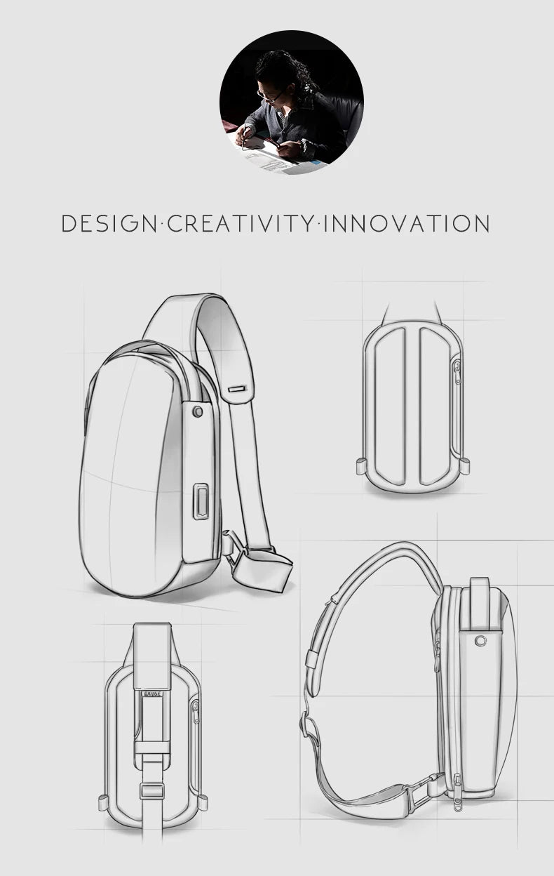 BANGE New Multifunction USB Crossbody Bag Shoulder Bag Man TPU Waterproof Travel Sling Messenger Pack Chest Bag for Male