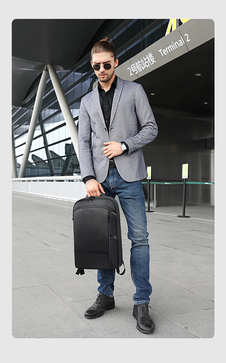 BANGE Men Business Waterproof 15.6" Laptop Backpack Fashion Male Classic Fashion Travel Moto&Biker Light Scalable Shoulder Bags
