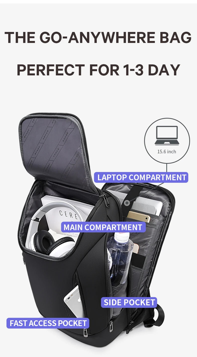 BANGE Waterproof Multi-Use Laptop Backpack For 15.6" Inch USB Charging Shockproof Business Briefcase Shoulder Bag For Man Women
