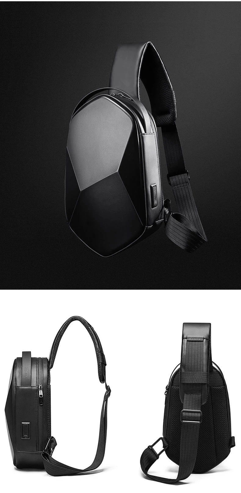 BANGE Hard Shell Design 3.0 USB Charging Crossbody Bag Shoulder Bags Male Waterproof Short Trip Chest Bag Pack for Men Sling Bag