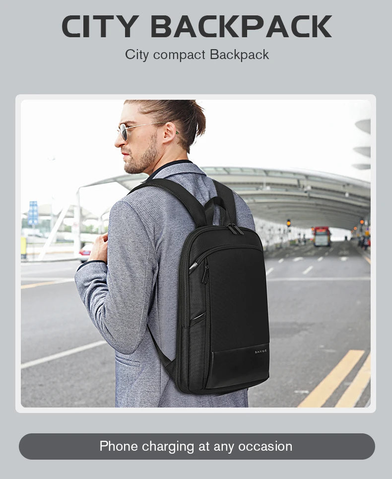 BANGE Men Business Waterproof 15.6" Laptop Backpack Fashion Male Classic Fashion Travel Moto&Biker Light Scalable Shoulder Bags