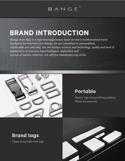 BANGE Men Business Waterproof 15.6" Laptop Backpack Fashion Male Classic Fashion Travel Moto&Biker Light Scalable Shoulder Bags