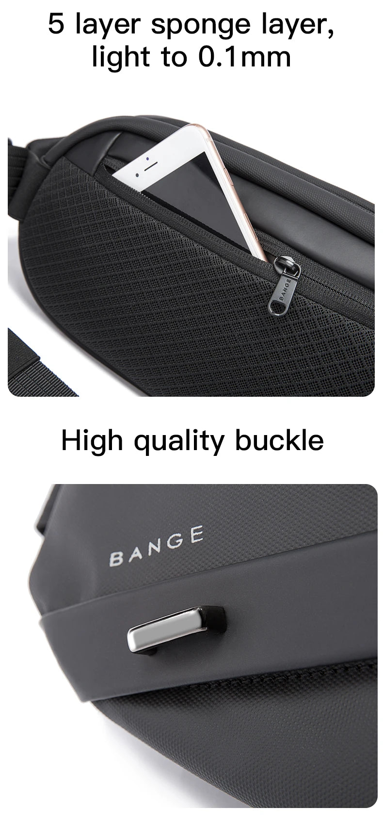 Big Big Bag #0039 - BANGE Large Capacity Waterproof Sling Bag – Multifunction Chest & Waist Pack for Men
