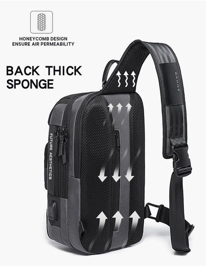 BANGE Men's Anti-theft Chest Bag Shoulder Strap USB Rechargeable Crossbody School Gym Pack, Men Sports Waterproof Shoulder Bag