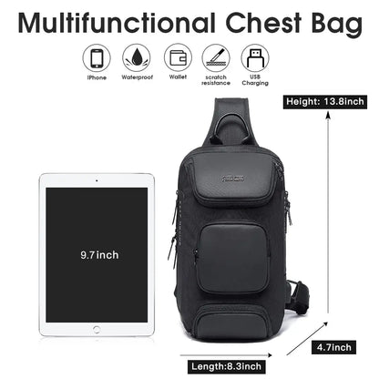 BANGE Men's Anti-theft Chest Bag Shoulder Strap USB Rechargeable Crossbody School Gym Pack, Men Sports Waterproof Shoulder Bag