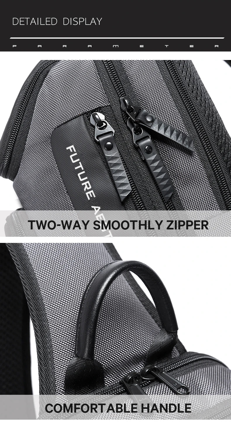 BANGE Men's Anti-theft Chest Bag Shoulder Strap USB Rechargeable Crossbody School Gym Pack, Men Sports Waterproof Shoulder Bag