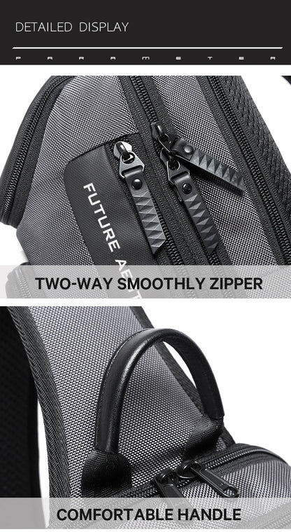 BANGE Men's Anti-theft Chest Bag Shoulder Strap USB Rechargeable Crossbody School Gym Pack, Men Sports Waterproof Shoulder Bag