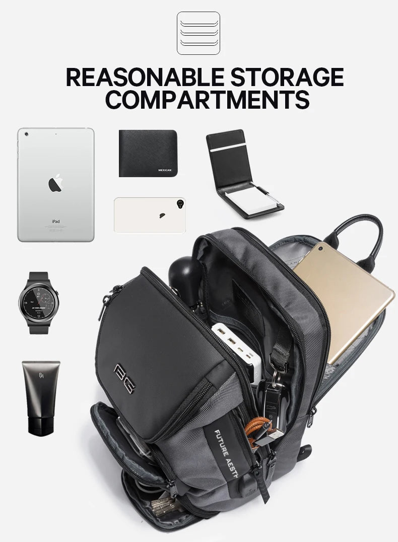 BANGE Men's Anti-theft Chest Bag Shoulder Strap USB Rechargeable Crossbody School Gym Pack, Men Sports Waterproof Shoulder Bag