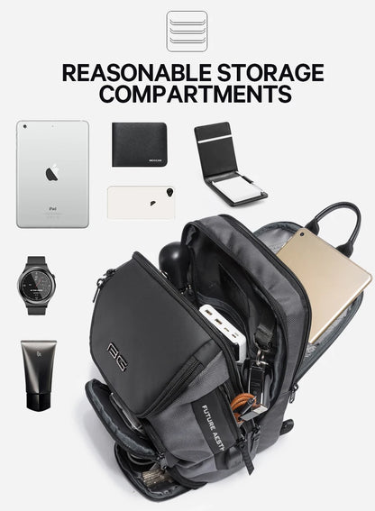 BANGE Men's Anti-theft Chest Bag Shoulder Strap USB Rechargeable Crossbody School Gym Pack, Men Sports Waterproof Shoulder Bag