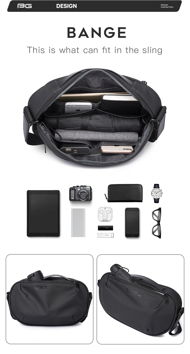 BANGE Men's Waterproof Crossbody Bag Oxford Large Capacity Multifunction Anti-theft Sling Shoulder Messenger Chest Bag Pack