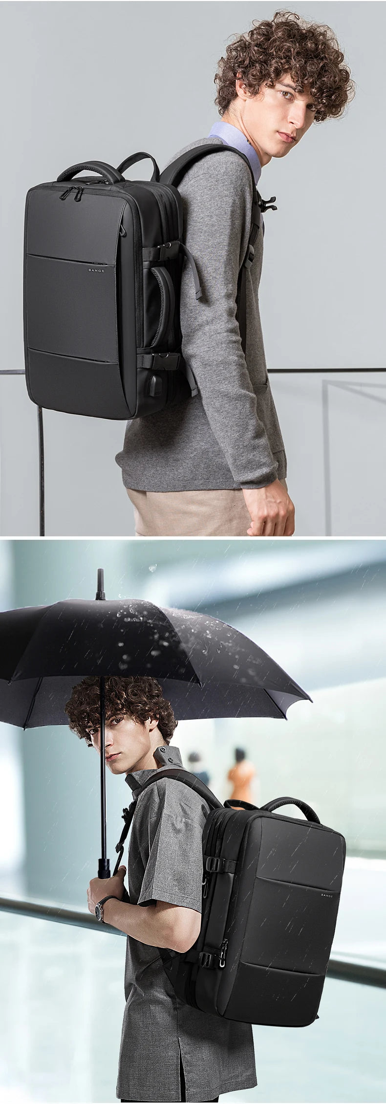 Big Big Bag #0015 - BANGE Expandable Waterproof Backpack – 17.3" Laptop Travel & Work Bag for Men