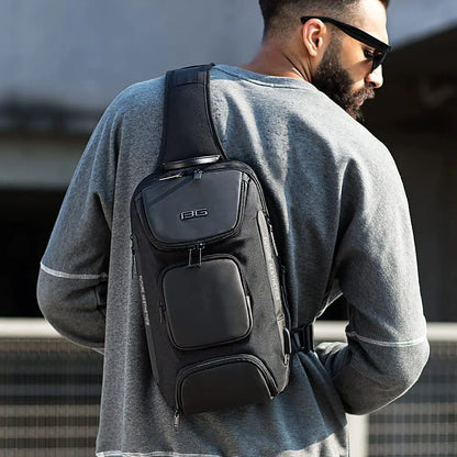 BANGE Men's Anti-theft Chest Bag Shoulder Strap USB Rechargeable Crossbody School Gym Pack, Men Sports Waterproof Shoulder Bag