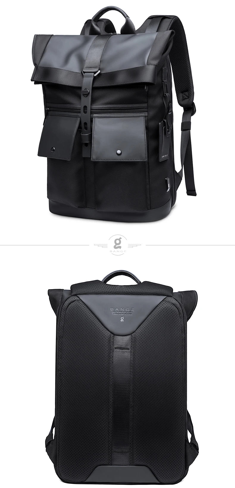 Bange Casual Men Anti Theft Backpack 15.6 inch Multifunctional Waterproof Backpacks Daily Travel Bag School Rucksack With Belt