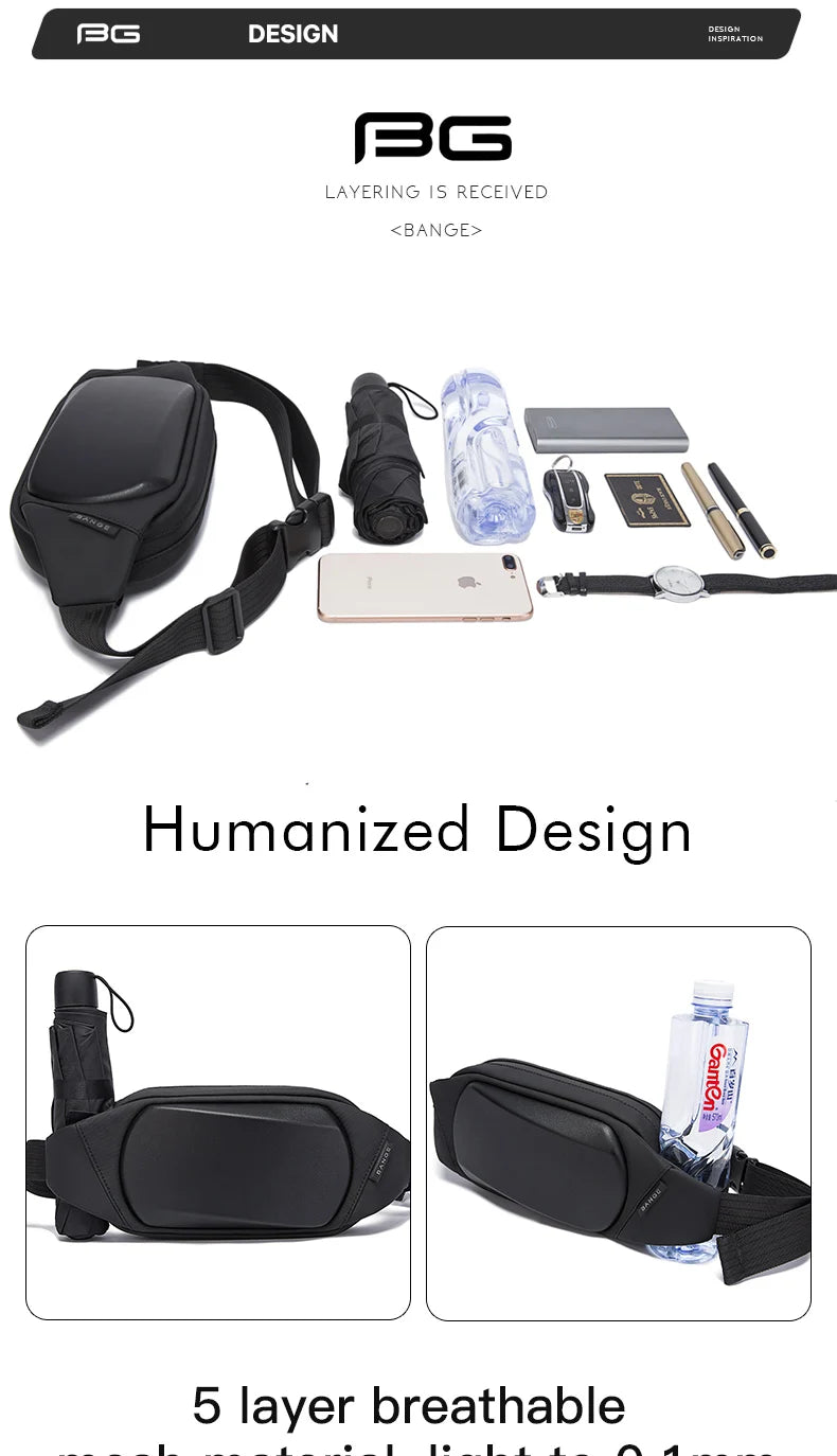 BANGE Chest Bag New Multifunction Crossbody Shoulder Messenger Bags Lightweight Anti-Theft Anti-stain Waterproof Short Trip Pack