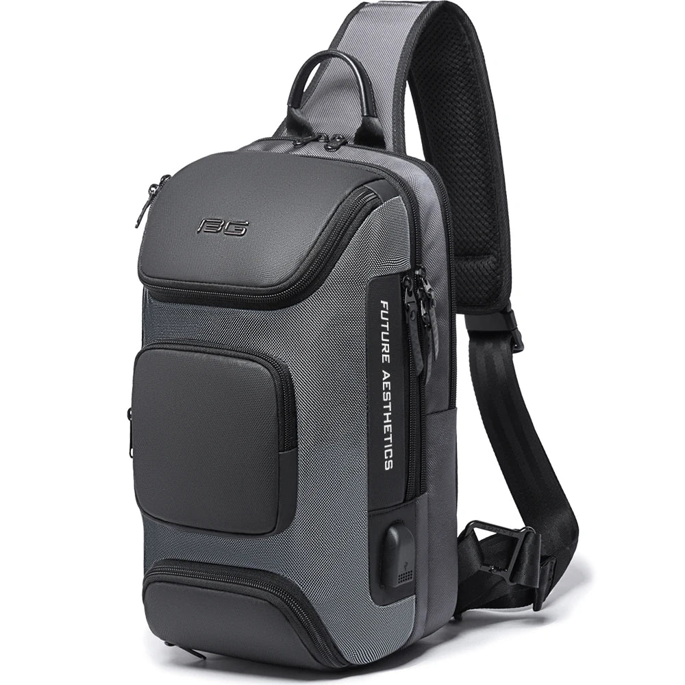 BANGE Men's Anti-theft Chest Bag Shoulder Strap USB Rechargeable Crossbody School Gym Pack, Men Sports Waterproof Shoulder Bag