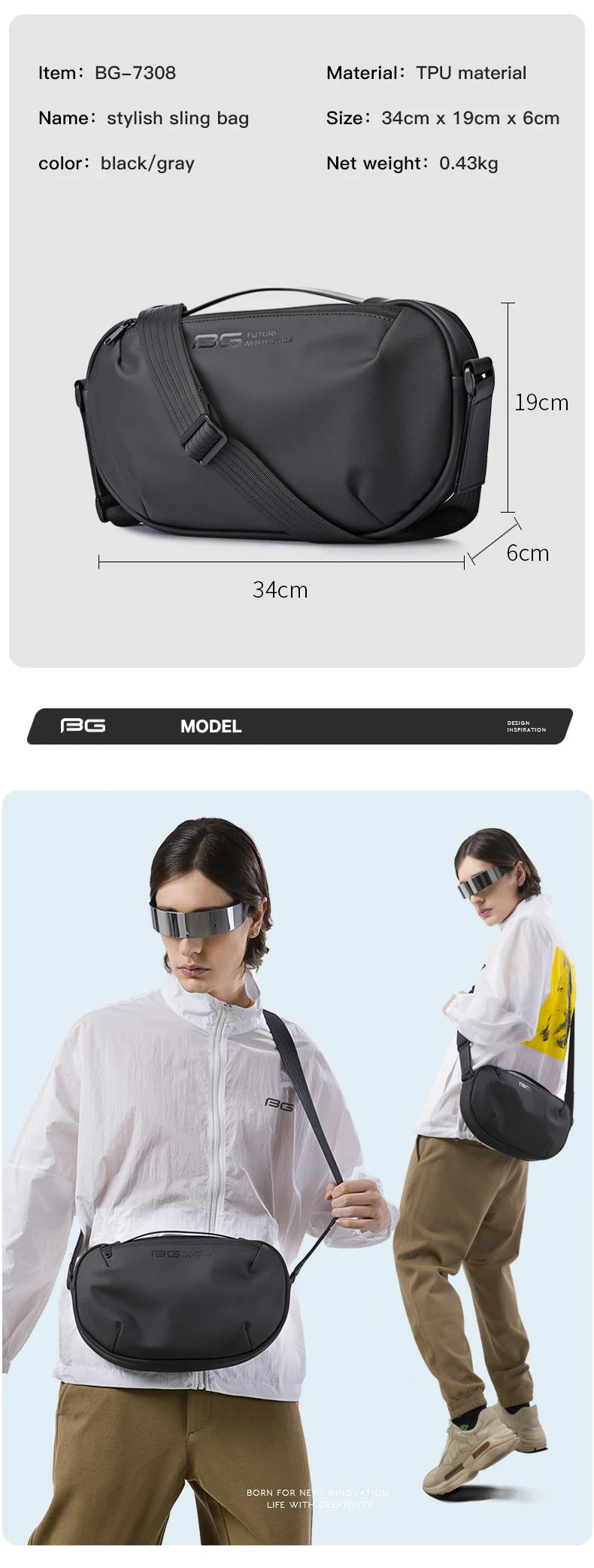 BANGE Men's Waterproof Crossbody Bag Oxford Large Capacity Multifunction Anti-theft Sling Shoulder Messenger Chest Bag Pack