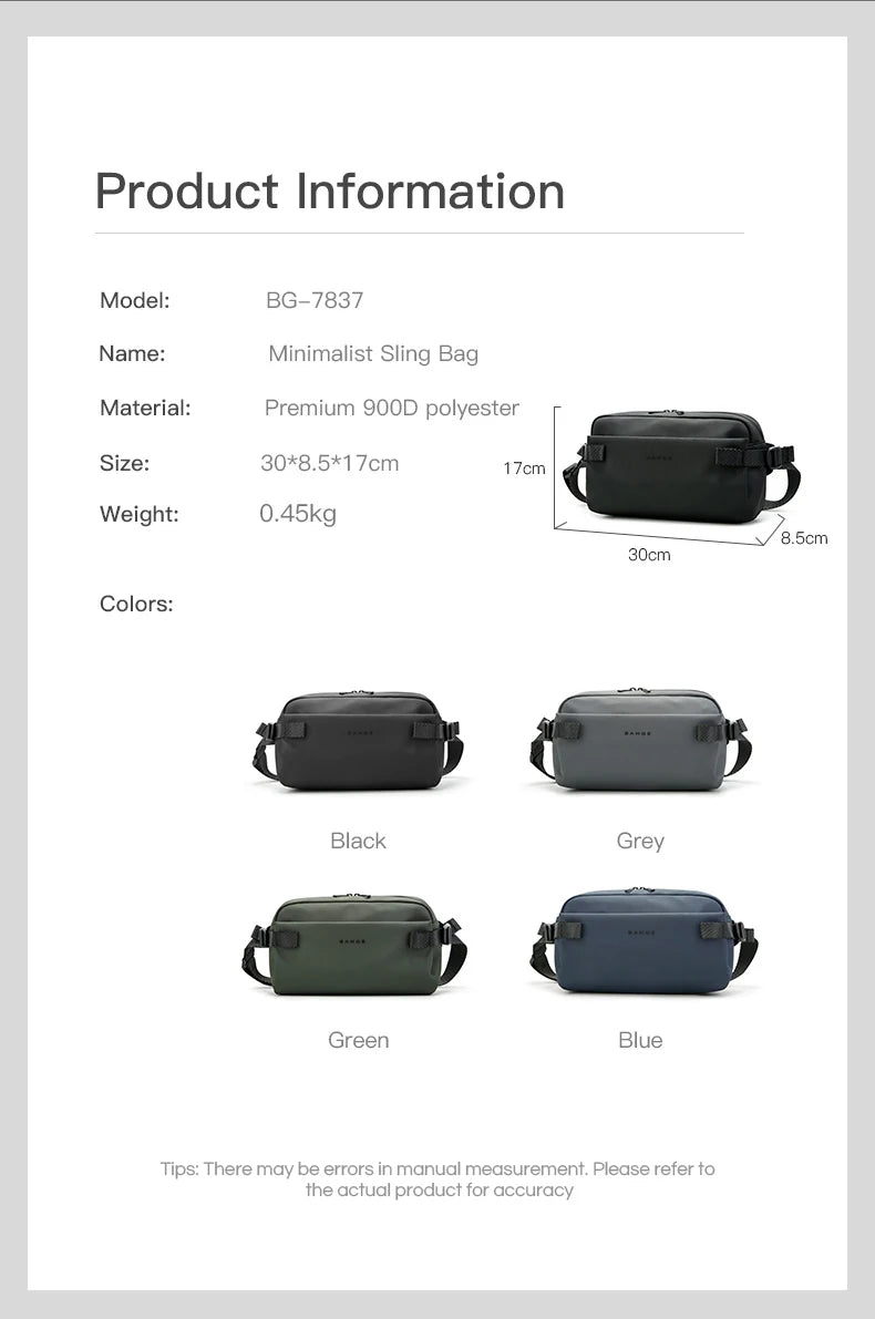 BANGE Daily Use Crossbody Bag Minimalist Chest Shoulder Pack for Men and Women Sling Bag Waterproof Lightweight Pack For Travel