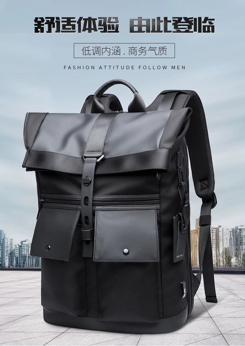 Bange Casual Men Anti Theft Backpack 15.6 inch Multifunctional Waterproof Backpacks Daily Travel Bag School Rucksack With Belt