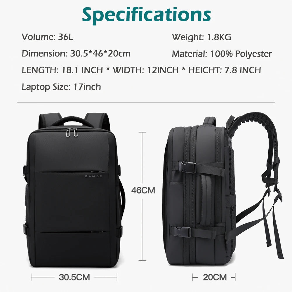 Big Big Bag #0036 - BANGE Expandable Travel Backpack – 17" Laptop, Vacuum Compression, Waterproof