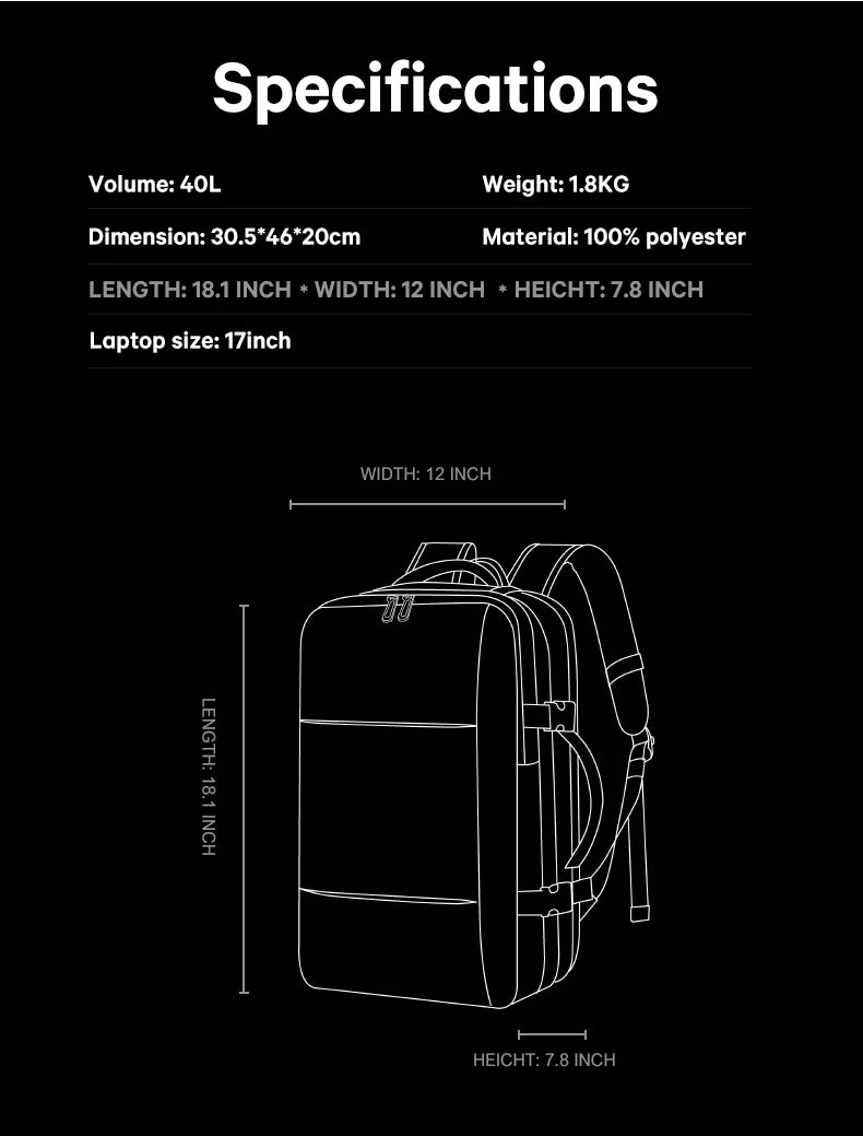 Big Big Bag #0036 - BANGE Expandable Travel Backpack – 17" Laptop, Vacuum Compression, Waterproof