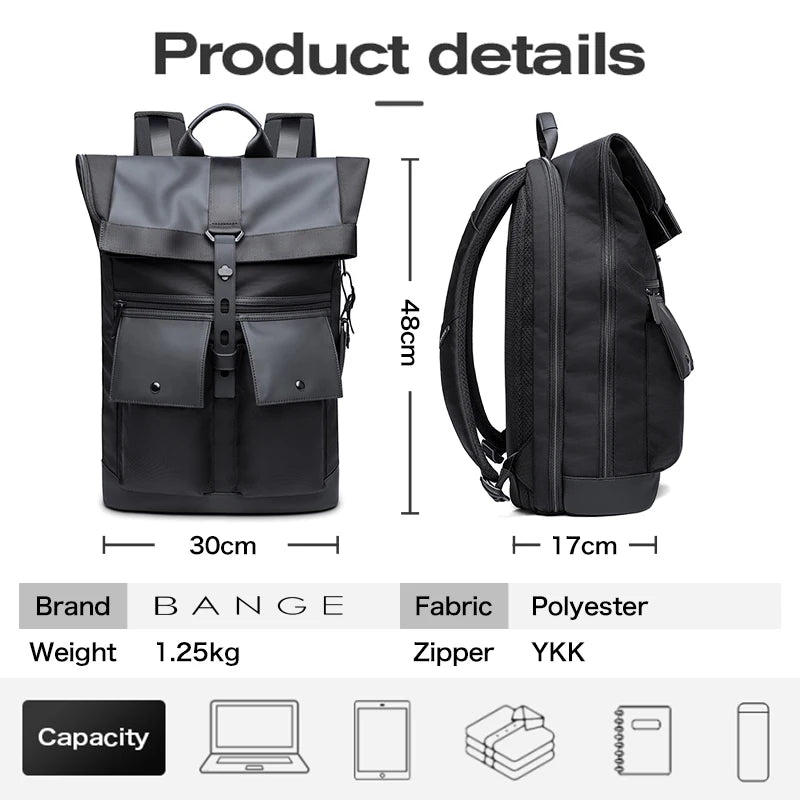 Bange Casual Men Anti Theft Backpack 15.6 inch Multifunctional Waterproof Backpacks Daily Travel Bag School Rucksack With Belt