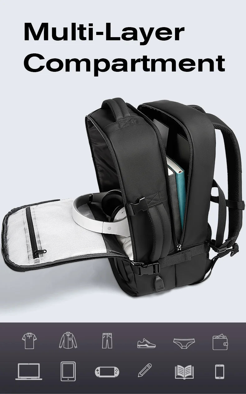 BANGE New Multifunctional USB Recharging Travel Backpack Men Business Waterproof School Bag Large Capacity 15.6 Laptop Backpacks