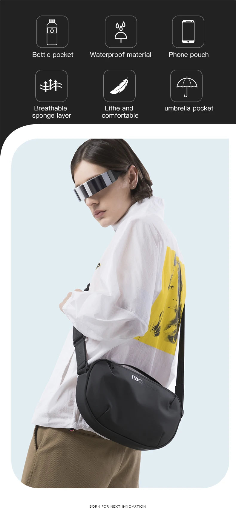 BANGE Men's Waterproof Crossbody Bag Oxford Large Capacity Multifunction Anti-theft Sling Shoulder Messenger Chest Bag Pack