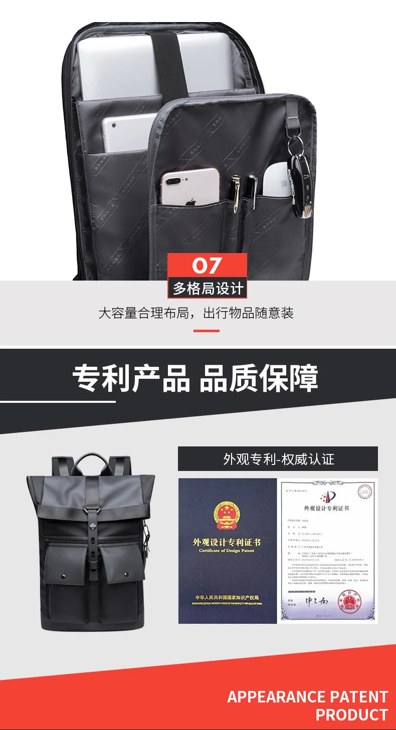 Bange Casual Men Anti Theft Backpack 15.6 inch Multifunctional Waterproof Backpacks Daily Travel Bag School Rucksack With Belt