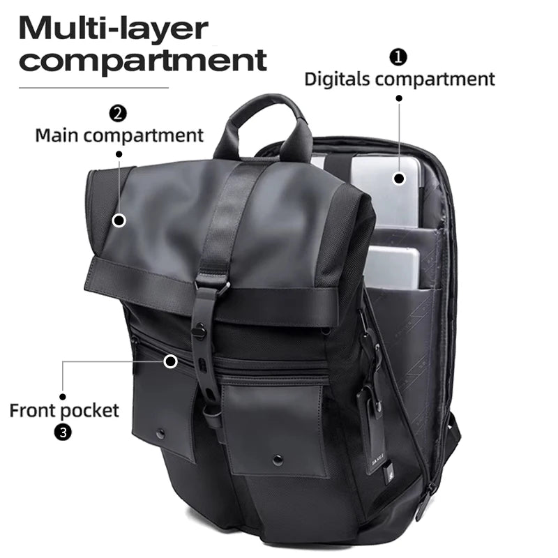 Bange Casual Men Anti Theft Backpack 15.6 inch Multifunctional Waterproof Backpacks Daily Travel Bag School Rucksack With Belt