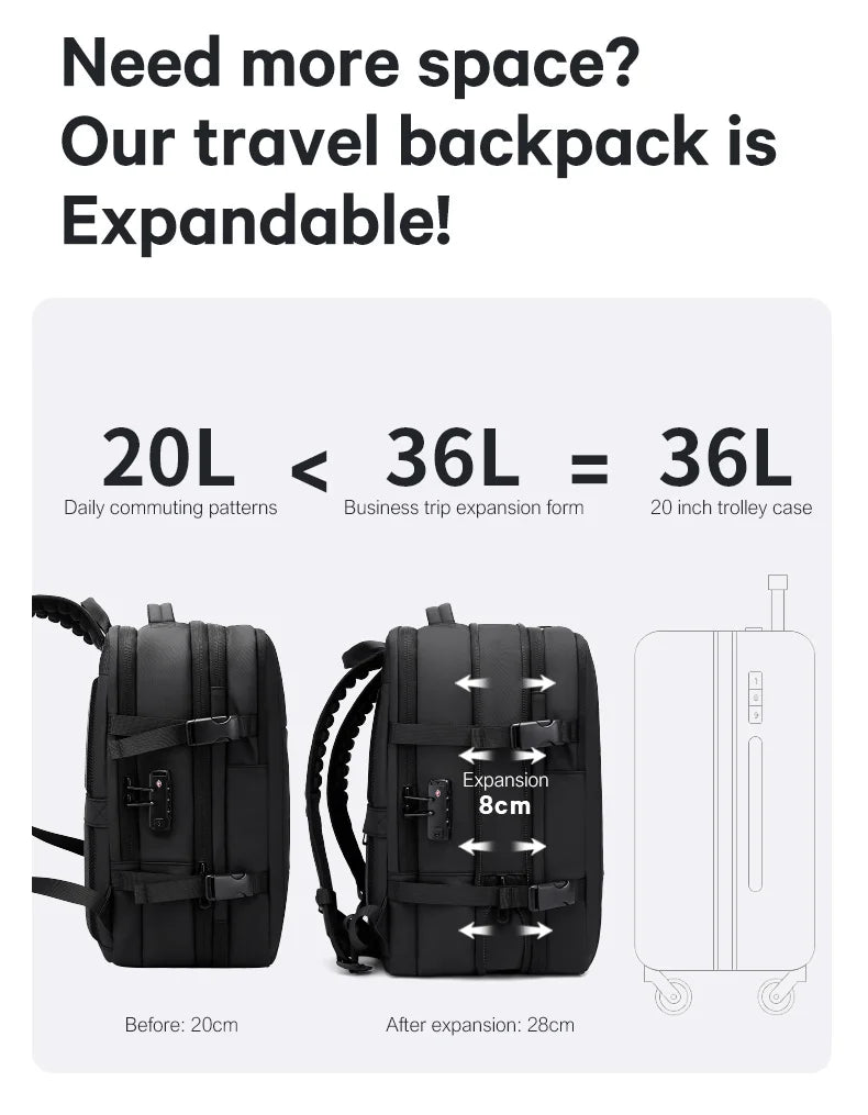 Big Big Bag #0036 - BANGE Expandable Travel Backpack – 17" Laptop, Vacuum Compression, Waterproof