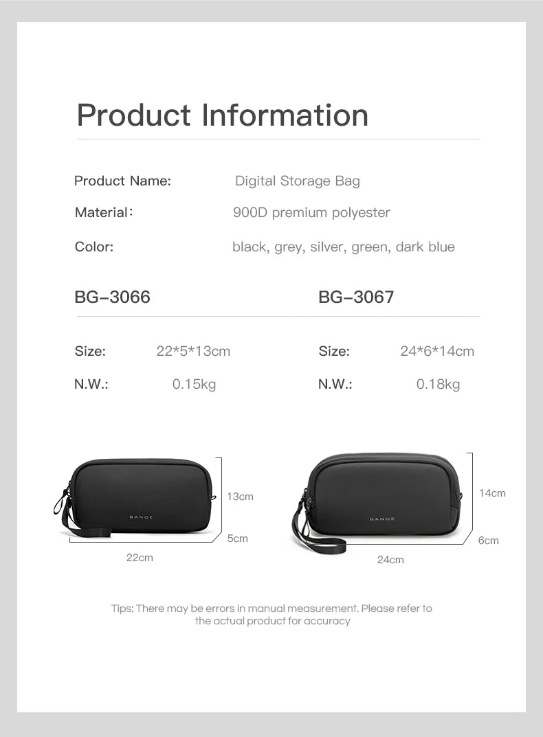 BANGE New Unisex Polyester Light Waterproof Digital USB Cable Storage Hand Bag, Electronics Travel Bag Organizer for Cable Case
