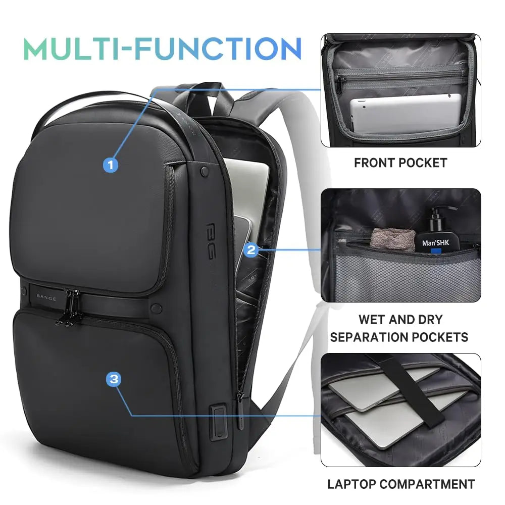 BANGE Men Anti Theft Waterproof Laptop Backpack 15.6 Inch Daily Work Business Backpacks Thin School Back Pack Mochila