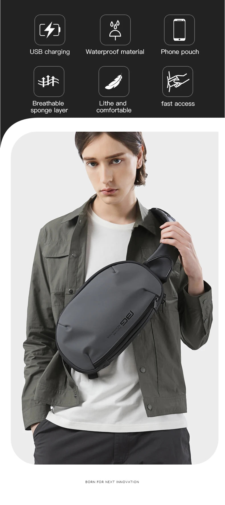 BANGE 2022 New Anti-theft Multifunction Crossbody Bag Shoulder Messenger Bags Male Waterproof Short Trip Chest Bag Pack for Men