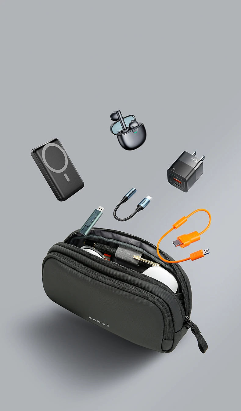 BANGE New Unisex Polyester Light Waterproof Digital USB Cable Storage Hand Bag, Electronics Travel Bag Organizer for Cable Case