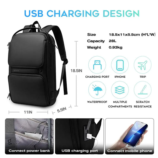 BANGE Men Anti Theft Waterproof Laptop Backpack 15.6 Inch Daily Work Business Backpacks Thin School Back Pack Mochila