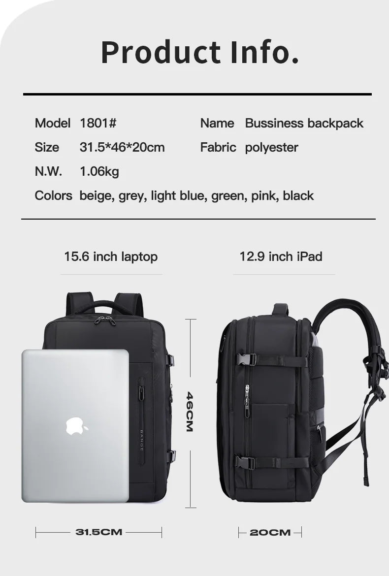 Big Big Bag #0018 - BANGE Waterproof Laptop Backpack – 15.6" USB Charging Business & Travel Bag for Men