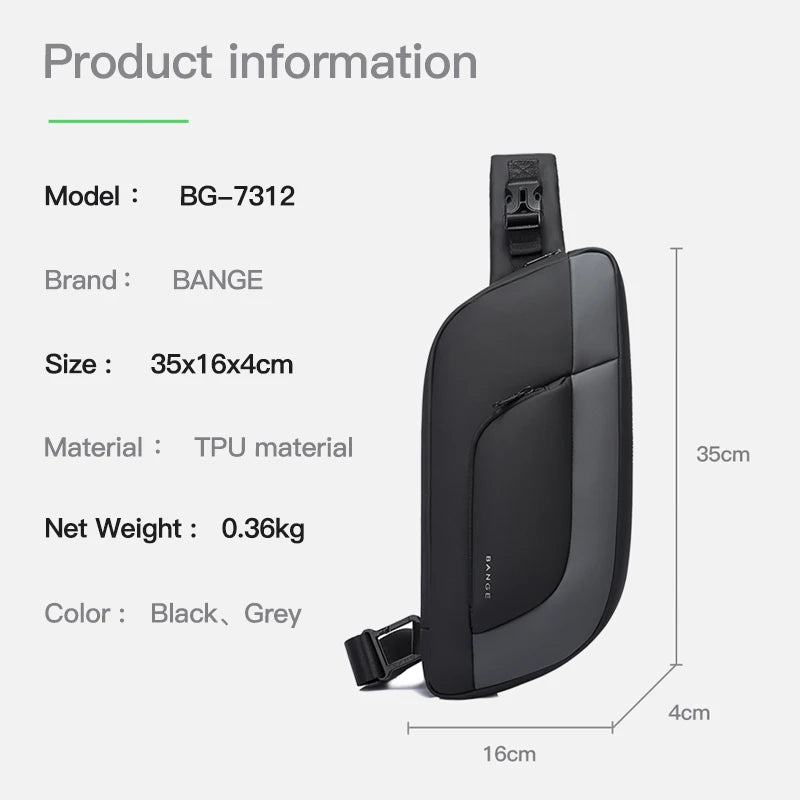Big Big Bag #0031 - BANGE Waterproof Chest Bag – Korean Style Sling Pack for Men, Anti-Stain & Multifunction