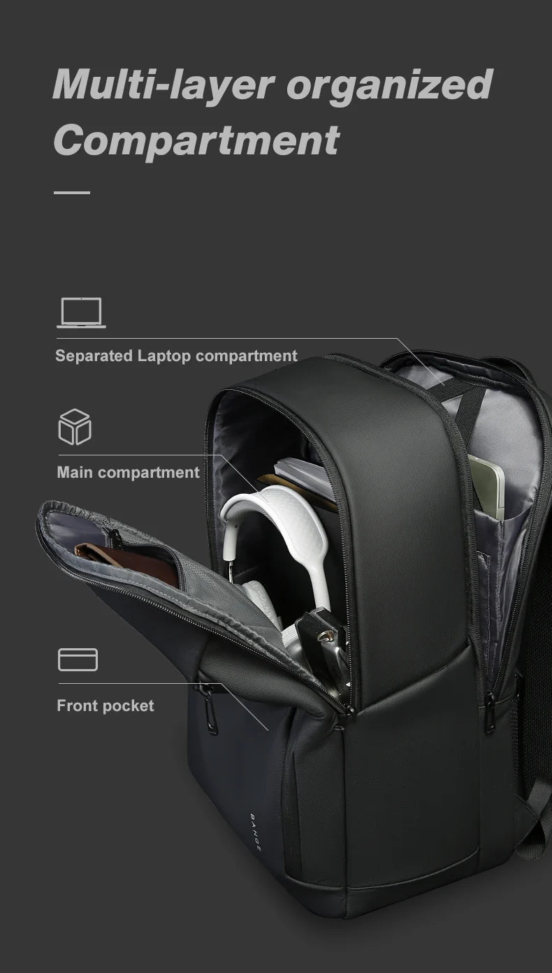 BANGE New Casual Multi-Pockets Big Capacity Daily 15.6inch Laptop Light Waterproof For Business Trip Roomy Men Backpack with YKK