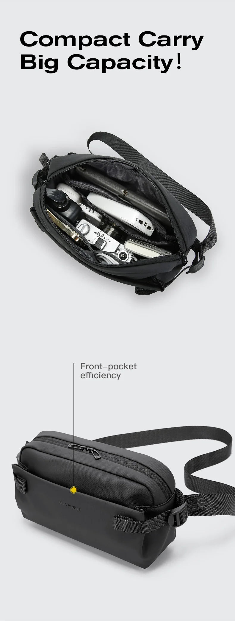 BANGE Daily Use Crossbody Bag Minimalist Chest Shoulder Pack for Men and Women Sling Bag Waterproof Lightweight Pack For Travel