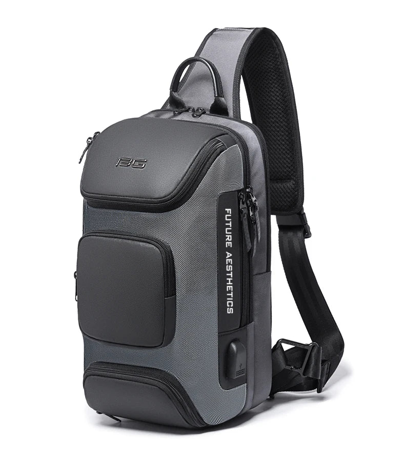 BANGE Men's Anti-theft Chest Bag Shoulder Strap USB Rechargeable Crossbody School Gym Pack, Men Sports Waterproof Shoulder Bag