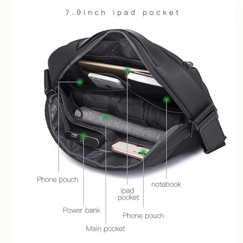BANGE Men's Waterproof Crossbody Bag Oxford Large Capacity Multifunction Anti-theft Sling Shoulder Messenger Chest Bag Pack