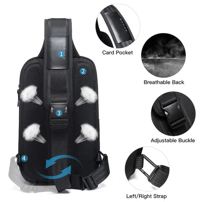 BANGE Men's Anti-theft Chest Bag Shoulder Strap USB Rechargeable Crossbody School Gym Pack, Men Sports Waterproof Shoulder Bag