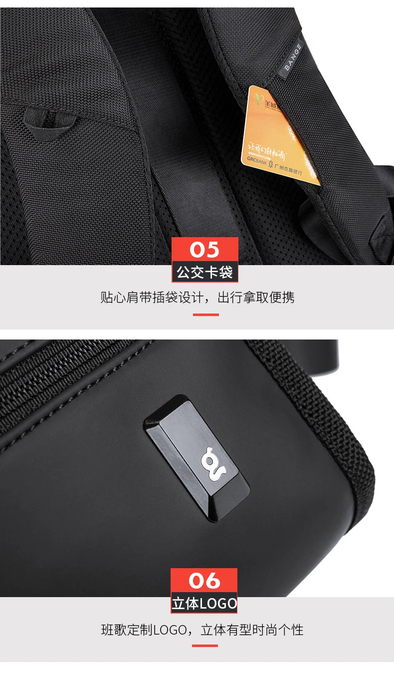 Bange Casual Men Anti Theft Backpack 15.6 inch Multifunctional Waterproof Backpacks Daily Travel Bag School Rucksack With Belt