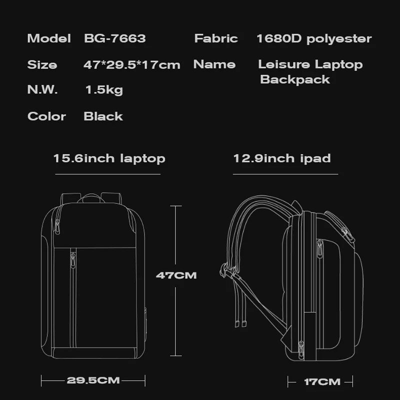 2024 New Fashion Men Business Backpack 15.6 in Laptop Backpack Work Man Bag Unisex Black Travel Male Backpack Mochila Waterproof