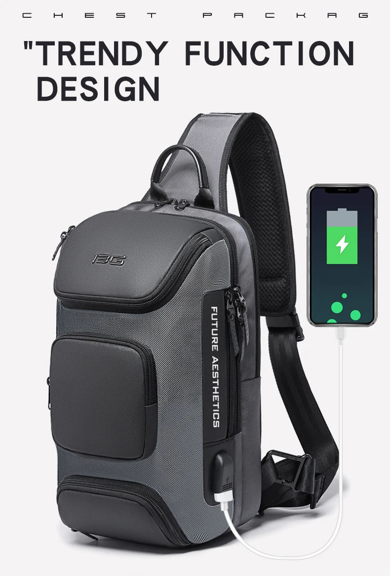 BANGE Men's Anti-theft Chest Bag Shoulder Strap USB Rechargeable Crossbody School Gym Pack, Men Sports Waterproof Shoulder Bag