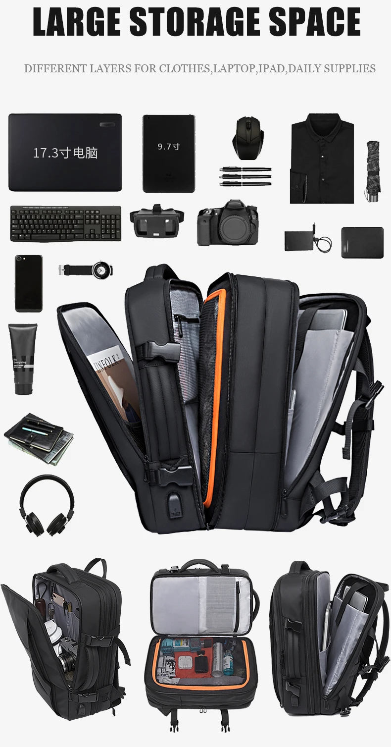 Big Big Bag #0015 - BANGE Expandable Waterproof Backpack – 17.3" Laptop Travel & Work Bag for Men